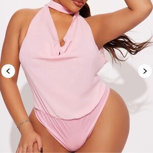 Pink choker cowl neck bodysuit